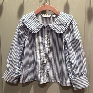 Janie and Jack Blue and White Striped Button Down Shirt